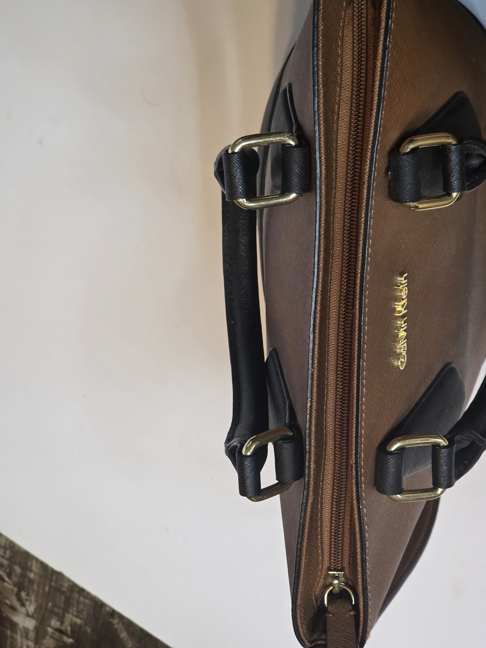 Calvin Klein Brown and Black Two-Tone Tote with Crossbody Strap - Picture 11 of 11